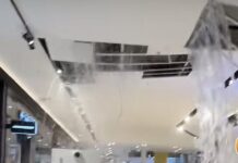 (Video) Neverjetno! V ljubljanskem nakupovalnem središču se je udrl strop, voda je lila kot iz škafa